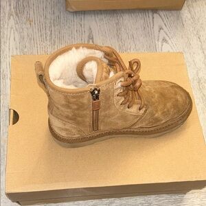 UGG Brown Suede Boots with Fur Trim